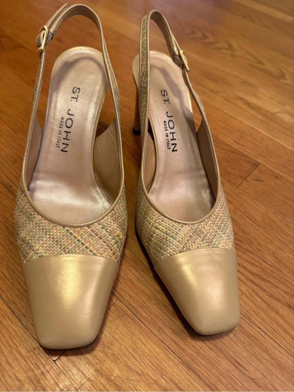 St. John Cream Woven Slingback Heels